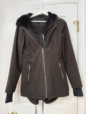 Womens French Connection Black Faux-Fur Hooded Coat